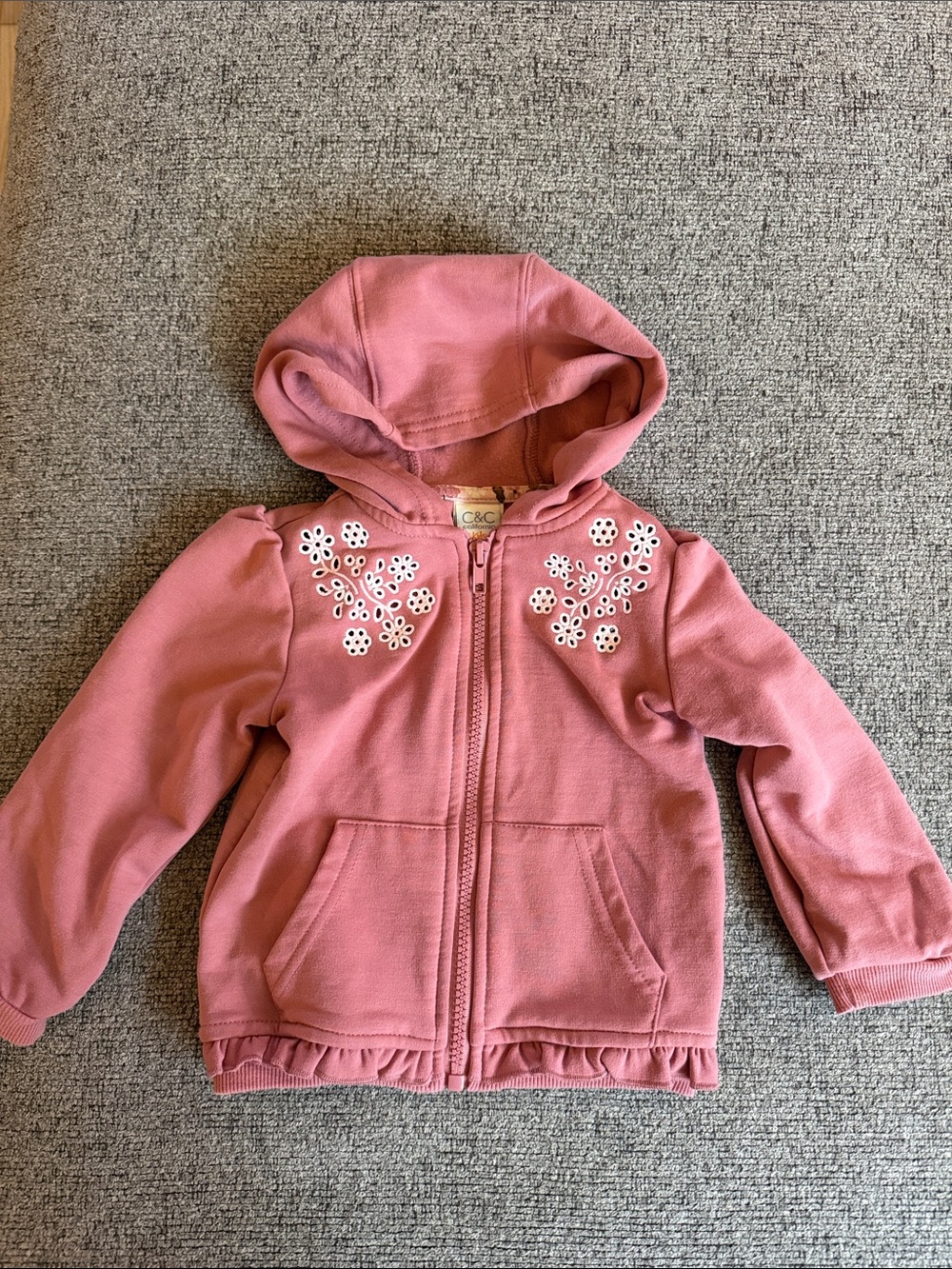C&C California Rose Pink Floral Appliqué Hooded Zip Sweatshirt